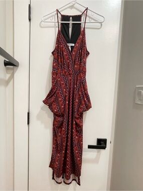 BCBGeneration Red Patterned V-Neck Maxi Dress